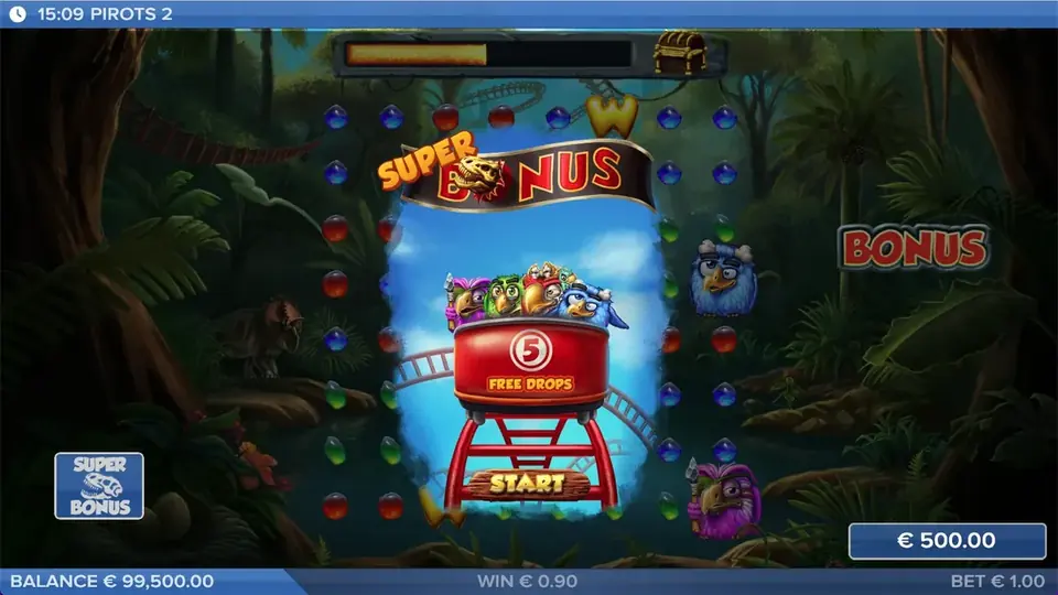 Pirots 2 Bonusmodus mit aktivierten Free Drops