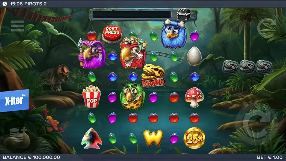 Pirots 2 Startbildschirm im Demo-Modus