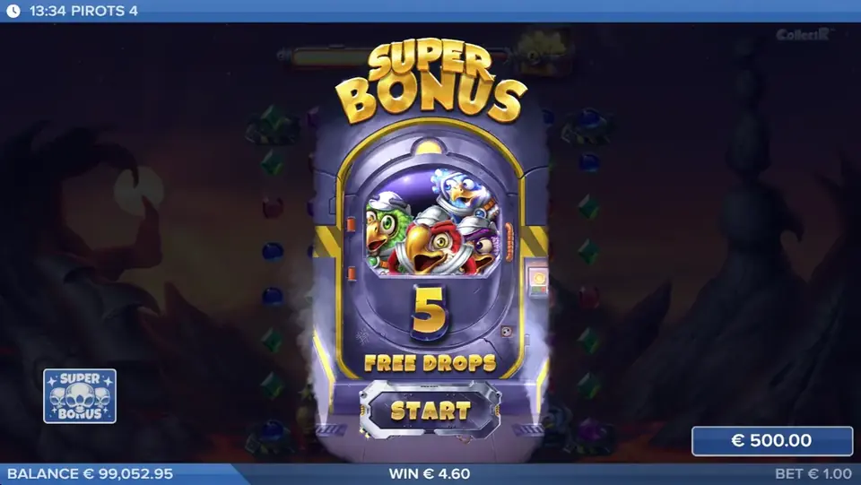 Pirots 4 Bonusmodus mit aktivierten Free Drops in Inferno