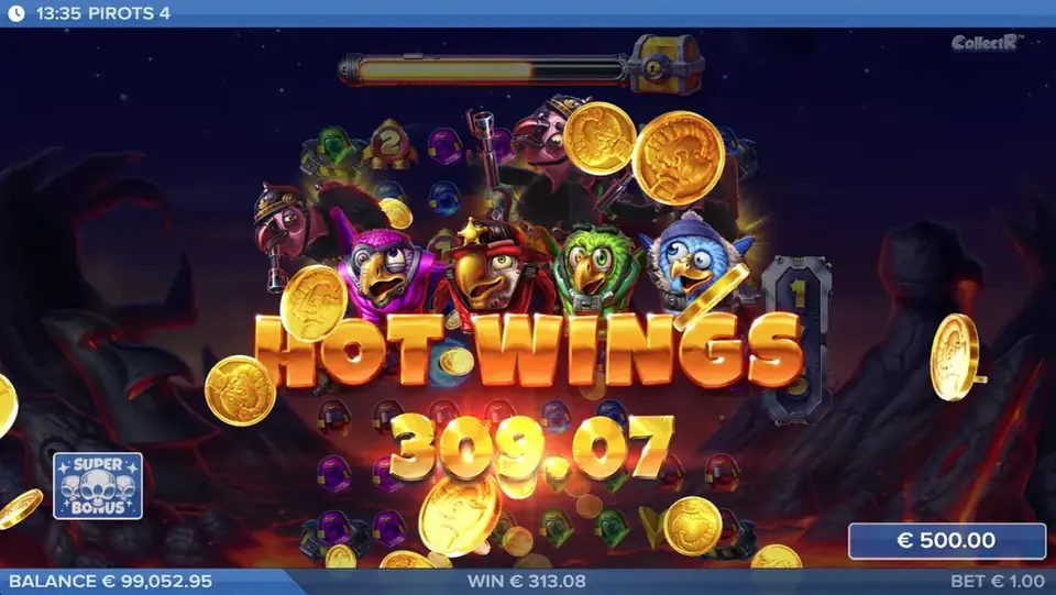 Pirots 4 Hot Wings Gewinnbildschirm in Inferno