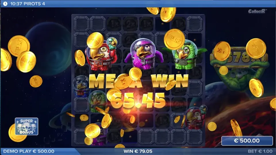 Pirots 4 Mega Win Gewinnbildschirm in Lost in Space