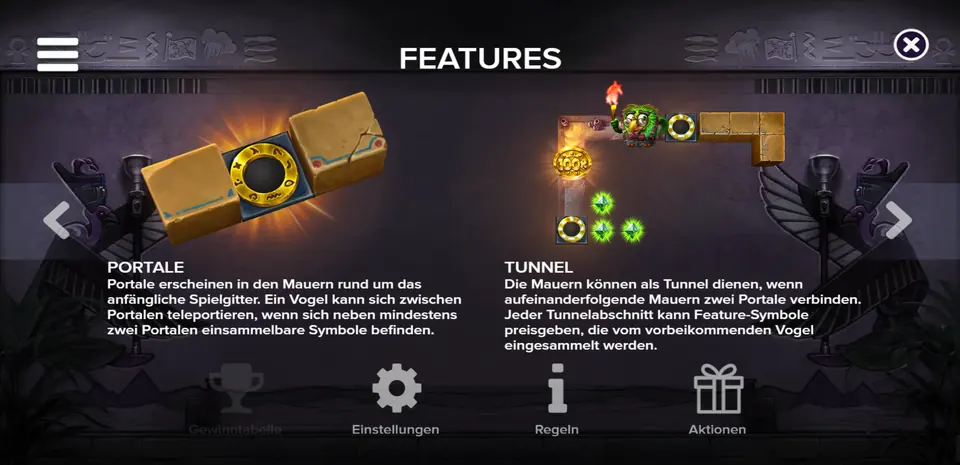 Infobildschirm zu Katakomben und Labyrinth in Pirots 5