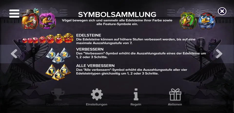 Auszahlungstabelle der Edelsteine in Pirots 5